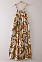 Woven print mocha jumpsuit