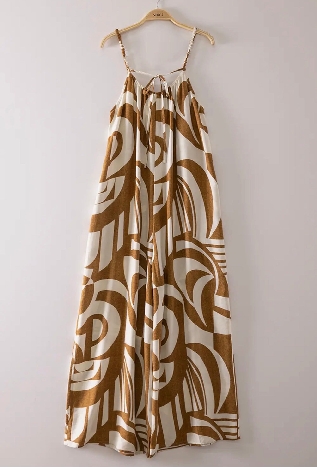 Woven print mocha jumpsuit
