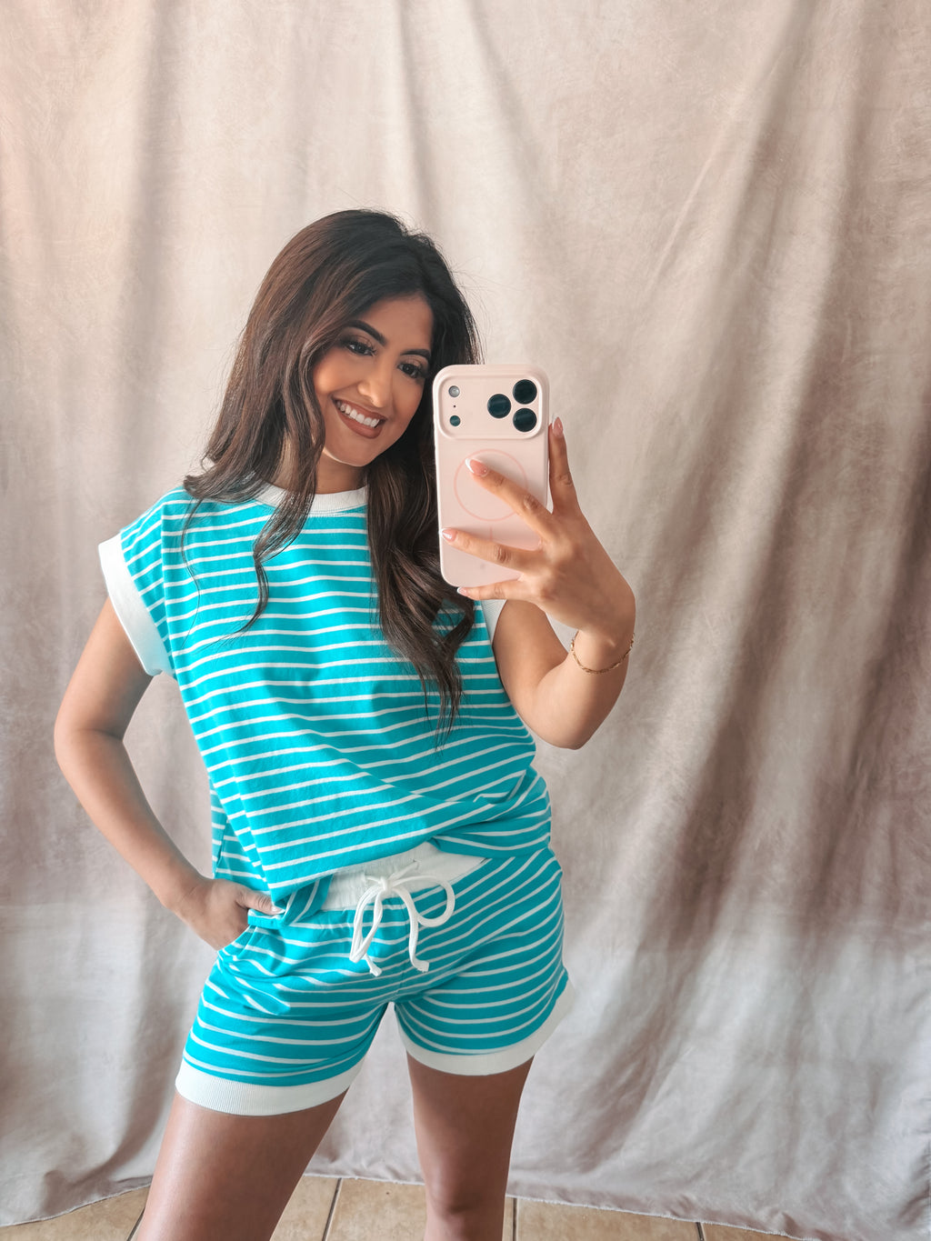 Turquoise stripe set