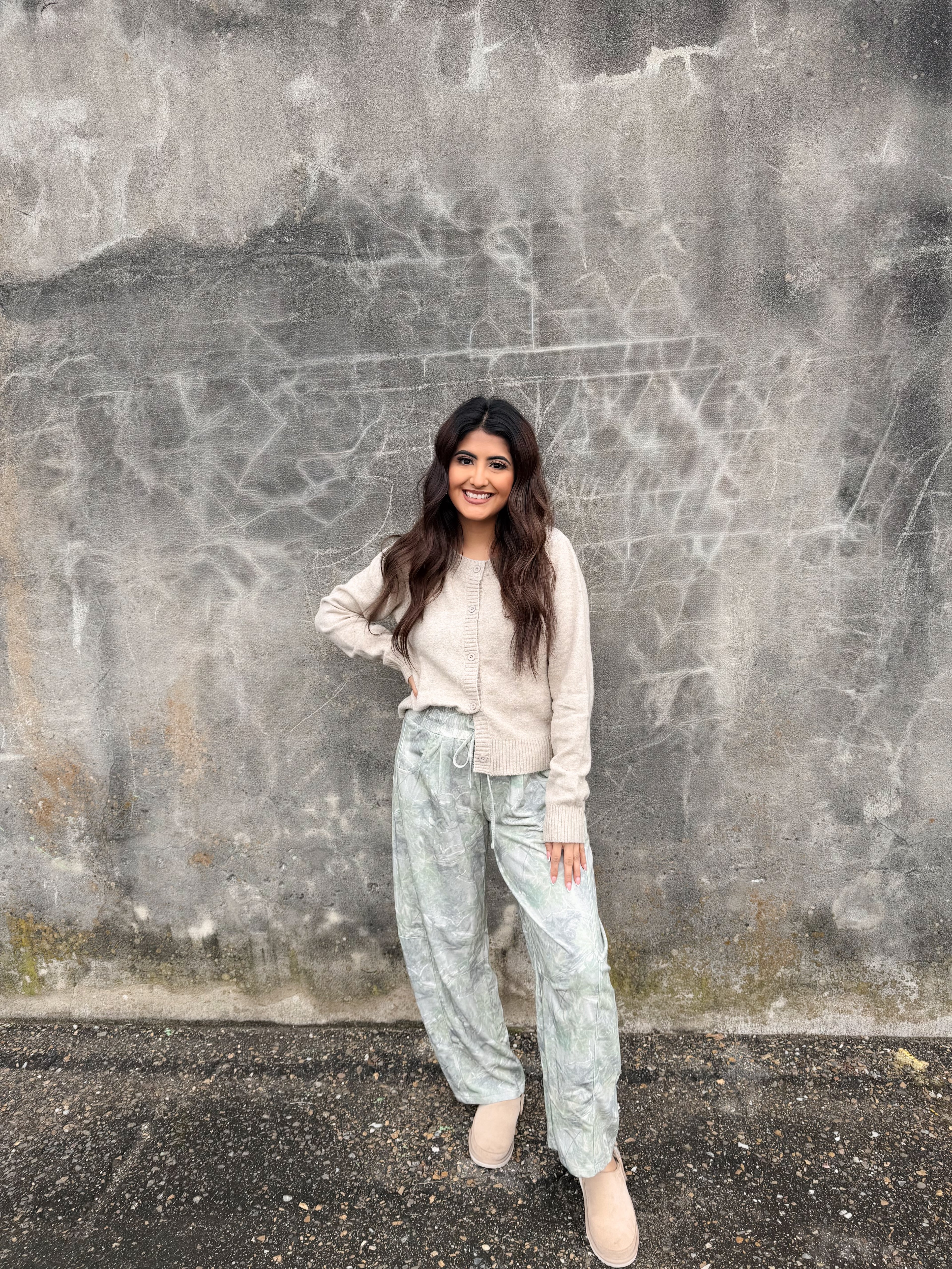 Camo print barrel pants