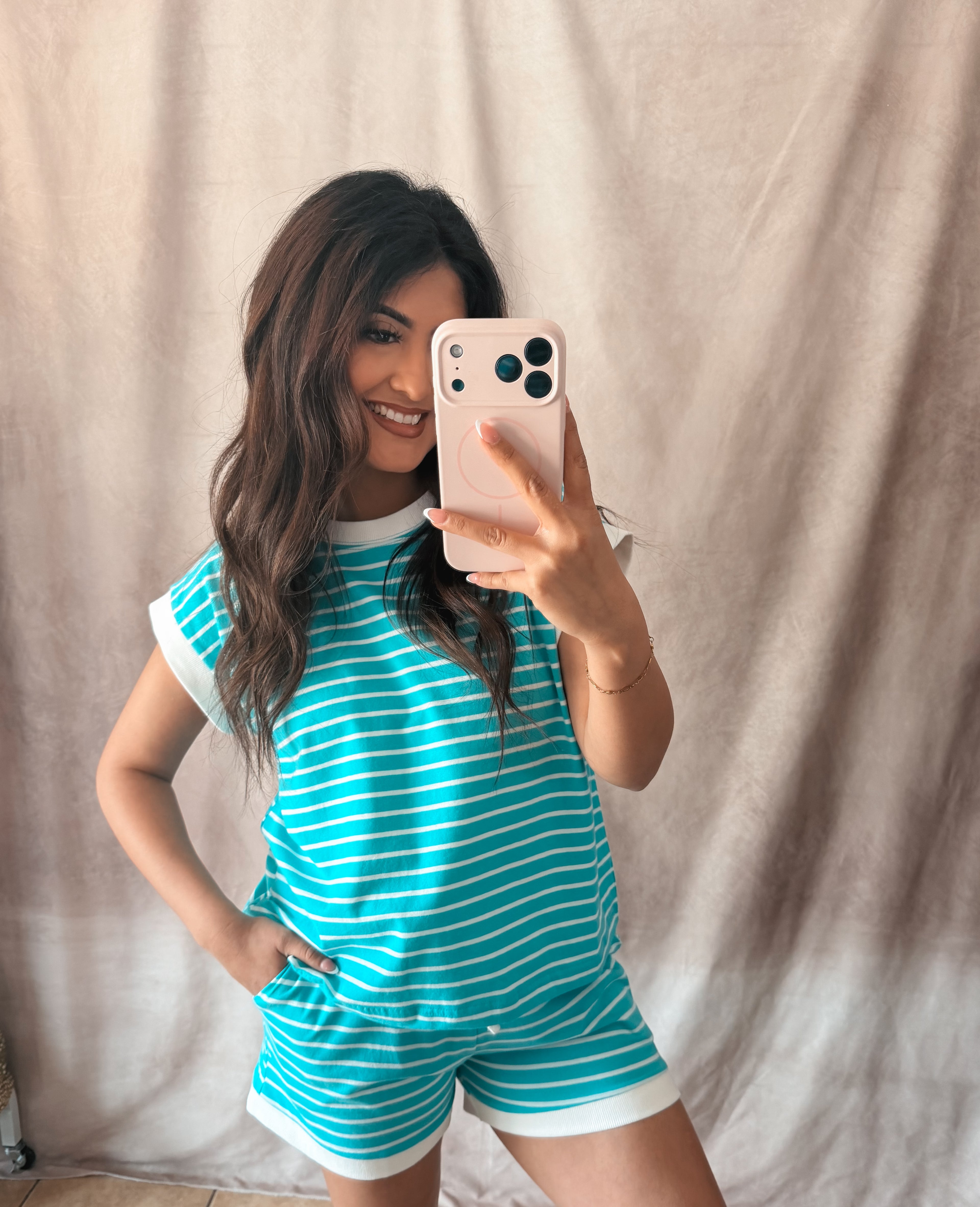Turquoise stripe set