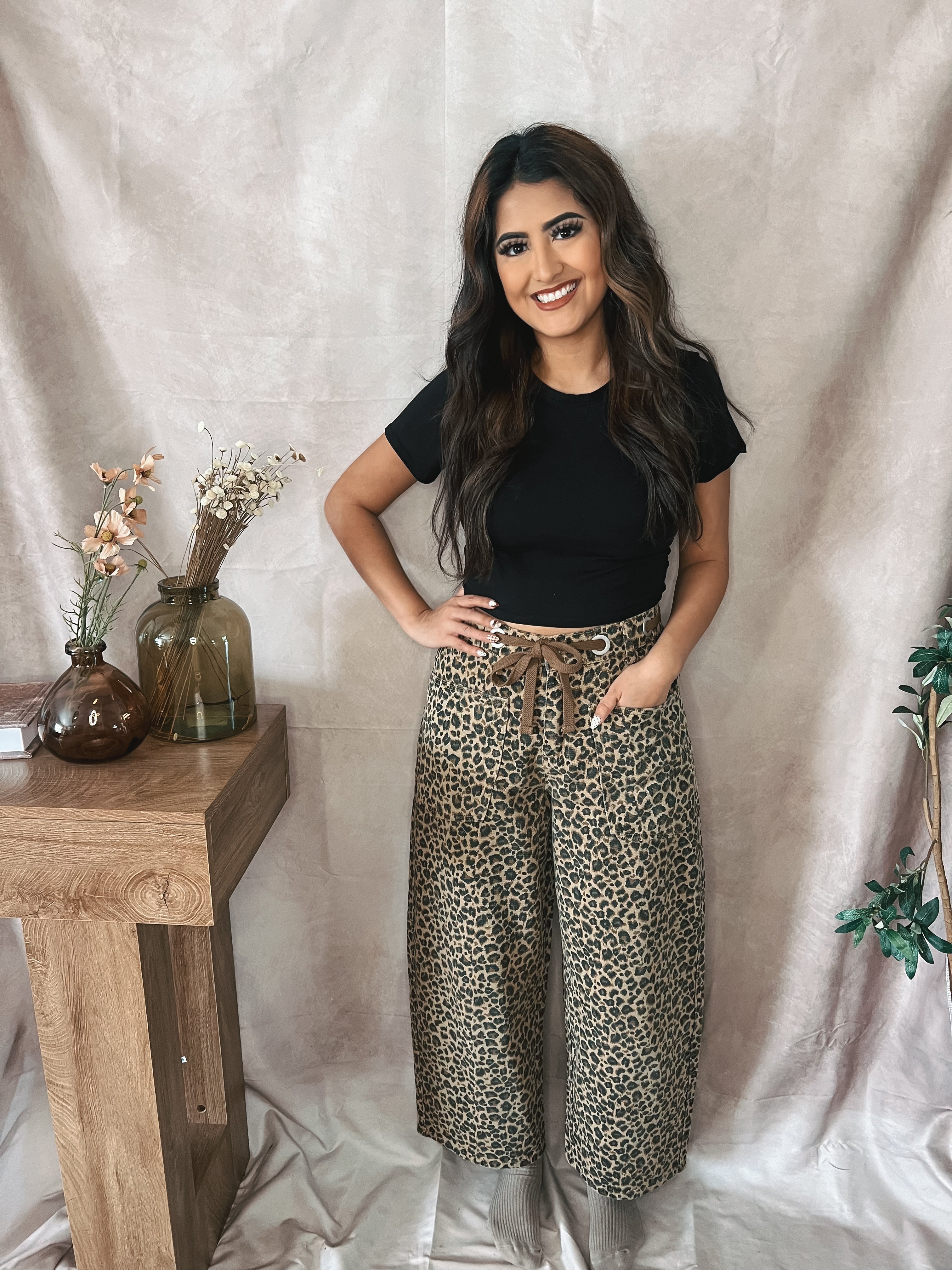 Leopard barrel jeans